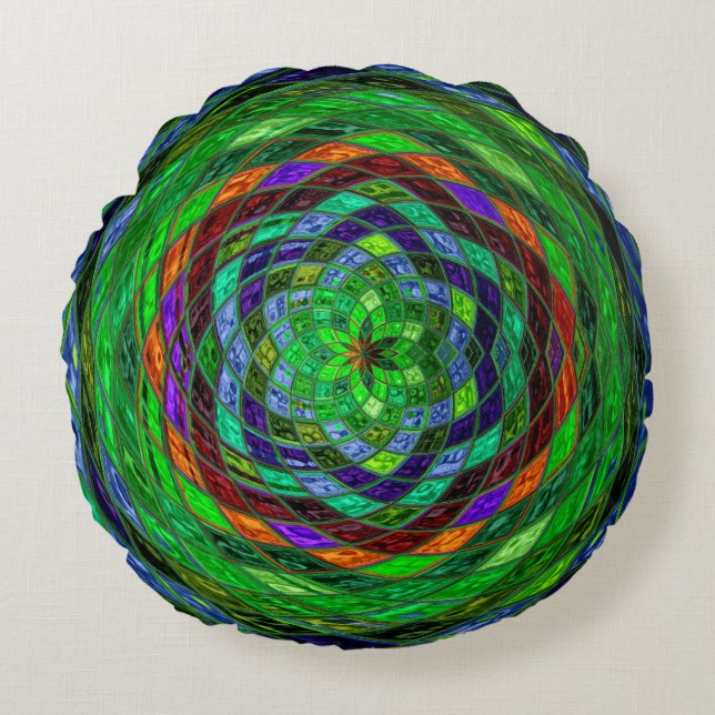 Abstraktes Mosaikglas #8 Rundes Kissen (Vorderseite)