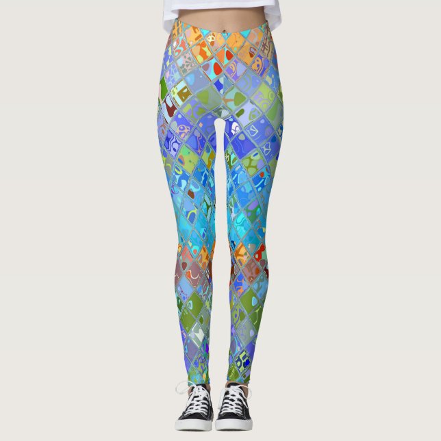 Abstraktes Mosaikglas-Muster Leggings (Vorderseite)