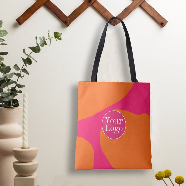 Abstraktes Motiv in Rosa und Orange mit Logo (Add your business logo to this bright colorful tote.)