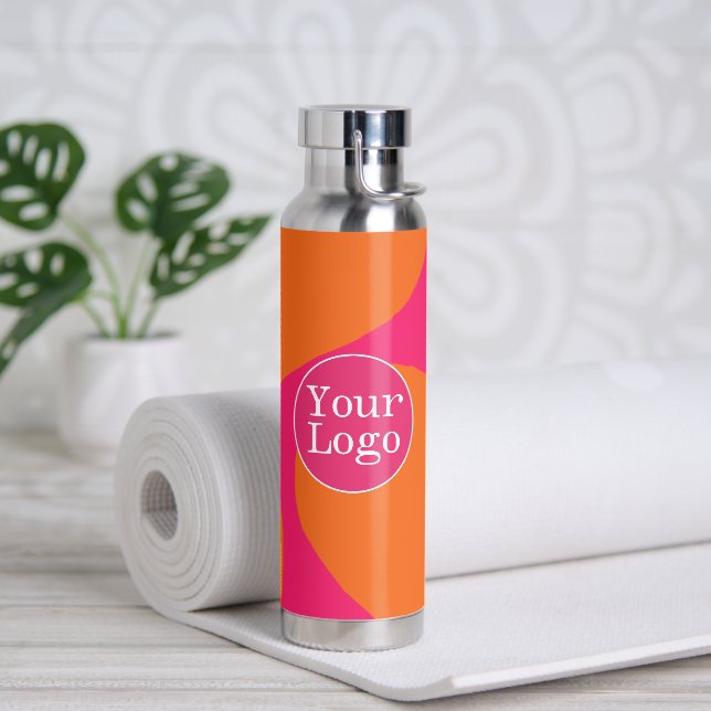 Abstraktes Motiv in Rosa und Orange mit Logo Trinkflasche (Yoga)