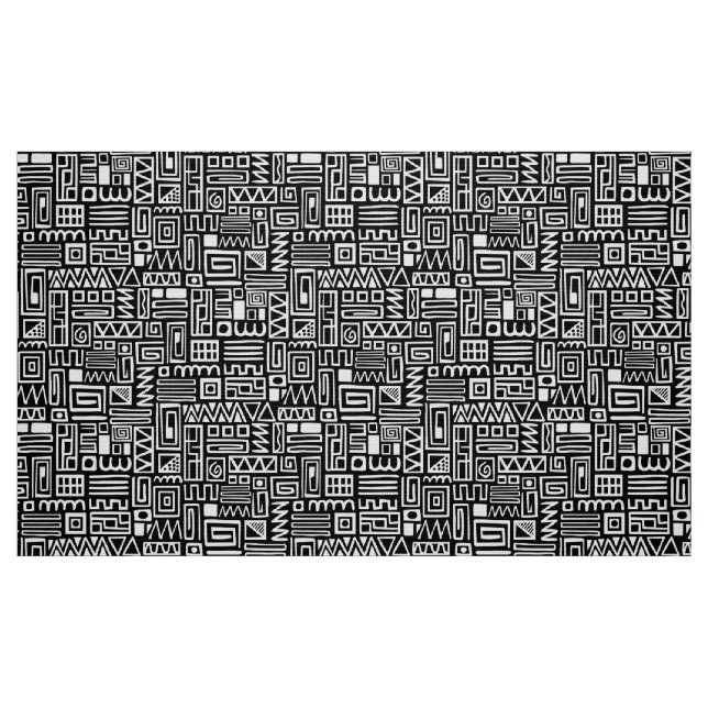 Abstraktes Muster 110122 - Weiß auf Schwarz Stoff (Fat Quarter (45,7 x 55,9 cm))