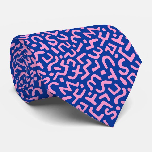 Abstraktes Muster 170822 - Rosa auf Navy Blue Krawatte (Gerollt)