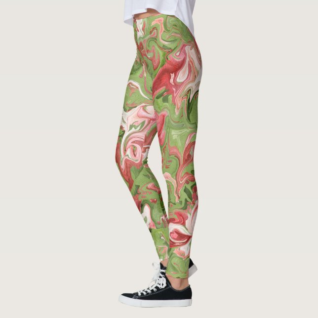 Abstraktes Muster aus rotem und grünem Marmor Weih Leggings (Links)
