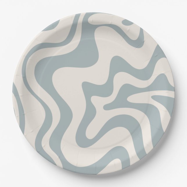 Abstraktes Muster Blau-Grau und Creme mit flüssige Pappteller (Vorderseite)