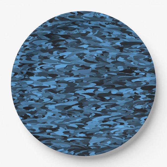 Abstraktes Muster Blau Schwarz Pappteller (Vorderseite)