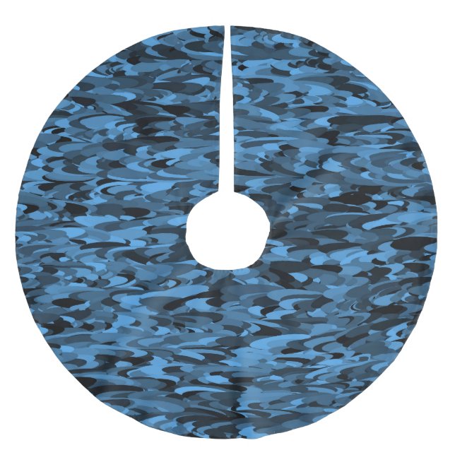 Abstraktes Muster Blau Schwarz Polyester Weihnachtsbaumdecke (Vorderseite)