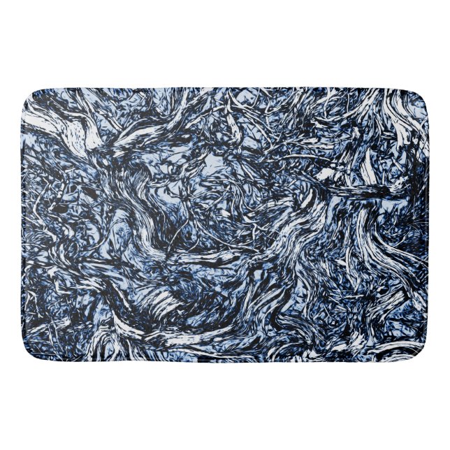 Abstraktes Muster der Navy Blue Nature Badematte (Vorderseite)