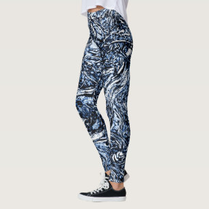 Abstraktes Muster der Navy Blue Nature Leggings