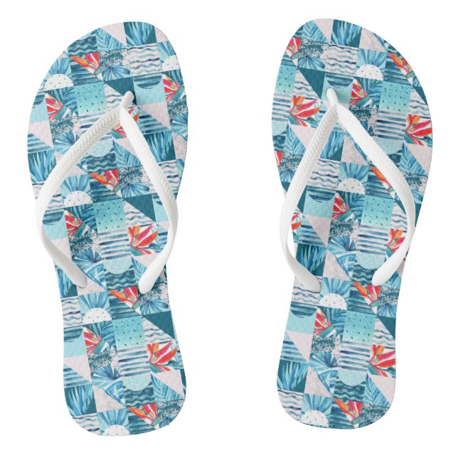 Abstraktes Muster der tropischen Aquamarinen Geome Flip Flops (Fußbett)