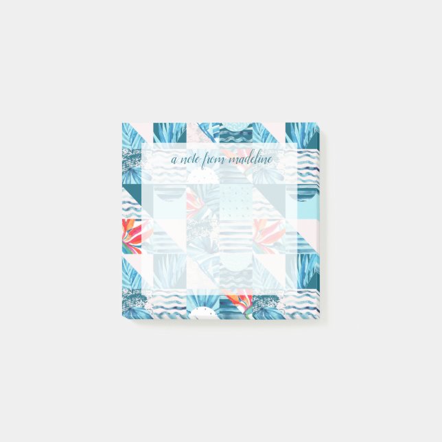 Abstraktes Muster der tropischen Aquamarinen Geome Post-it Klebezettel (Vorderseite)