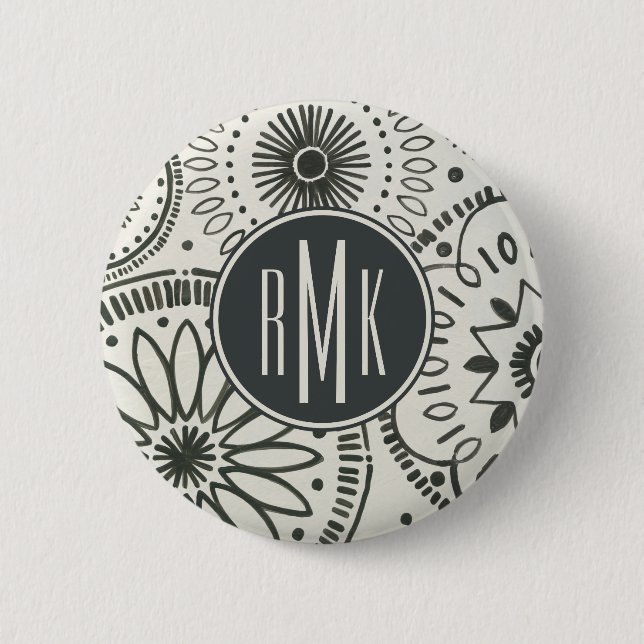 Abstraktes Muster des Monogramm-| Kami Button (Vorderseite)