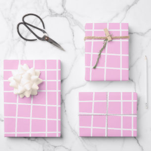 Abstraktes Muster eines weichrosa Gitters Geschenkpapier Set