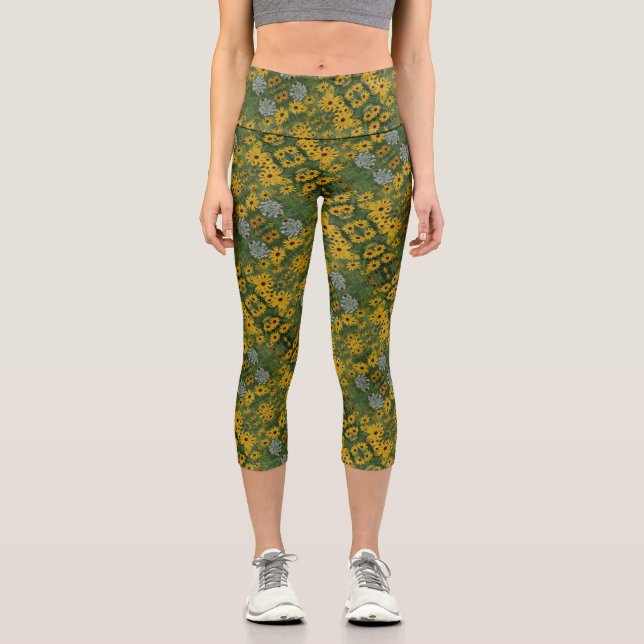Abstraktes Muster für Mit Augen Susan Field-Blume Capri Leggings (Vorderseite)