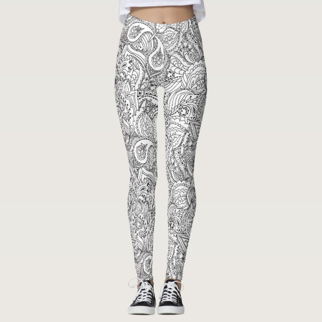 Abstraktes Muster für Schwarz-Weiß-Schmetterling Leggings (Vorderseite)