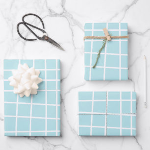Abstraktes Muster für weiches blaues Gitter Geschenkpapier Set