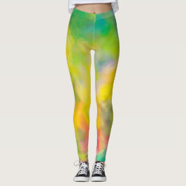 Abstraktes Muster gelber und grüner botanischer Ku Leggings