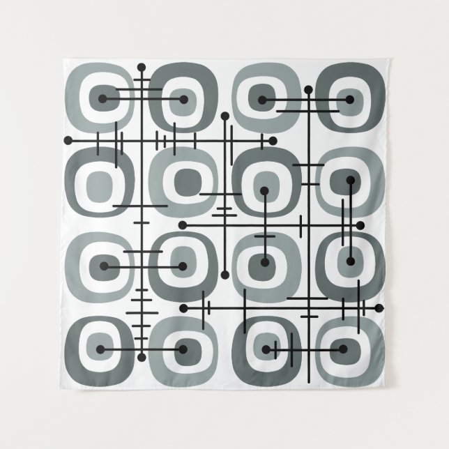 Abstraktes Muster Grau des MCM Mitteljahrhunderts Wandteppich (Vorderseite)