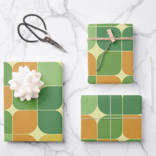 Abstraktes Muster, grün orange Geschenkpapier Set