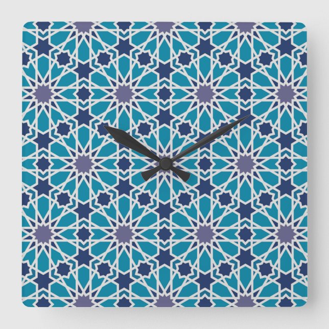 Abstraktes Muster in Blau und Grau Quadratische Wanduhr (Vorderseite)