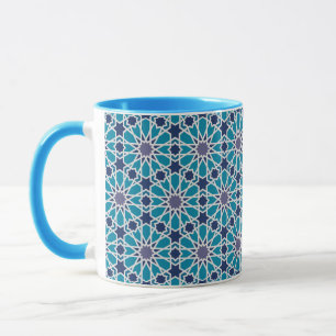Abstraktes Muster in Blauem und in Grauem Tasse