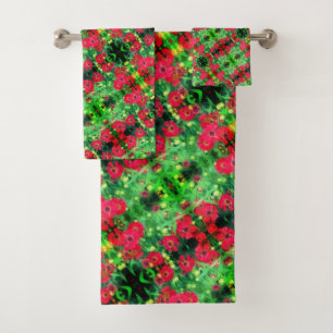 Abstraktes Muster in den roten Zinnia-Blume Badhandtuch Set