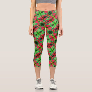 Abstraktes Muster in den roten Zinnia-Blume Capri Leggings