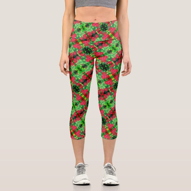 Abstraktes Muster in den roten Zinnia-Blume Capri Leggings (Vorderseite)