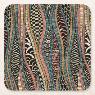 Abstraktes Muster in der ethnischen Art Rechteckiger Pappuntersetzer
