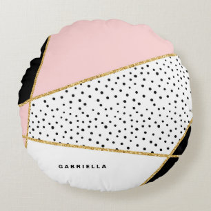 Abstraktes Muster in Rosa und Schwarz Rundes Kissen