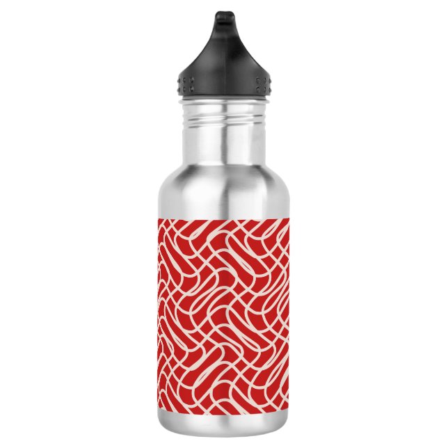 Abstraktes Muster in Rot und Creme Edelstahlflasche (Rechts)