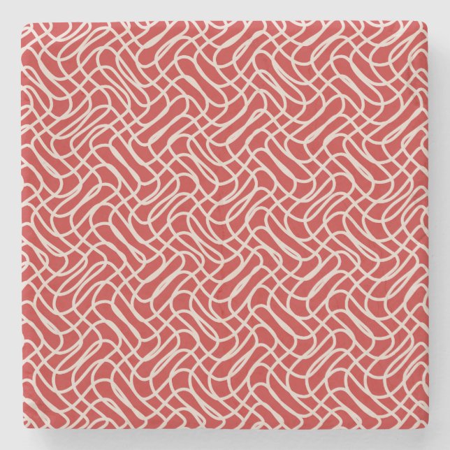 Abstraktes Muster in Rot und Creme Steinuntersetzer (Vorderseite)