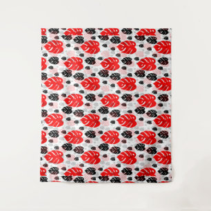 Abstraktes Muster in rotem schwarzem Leaf Wandteppich