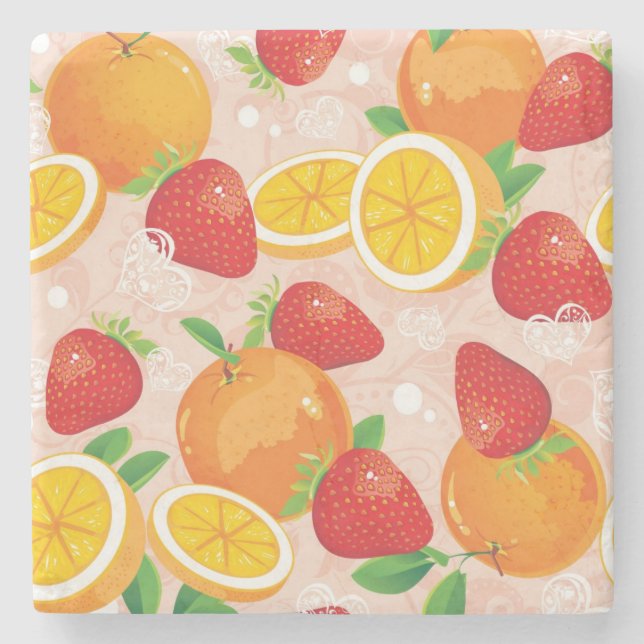 Abstraktes Muster mit Erdbeere Steinuntersetzer (Vorderseite)