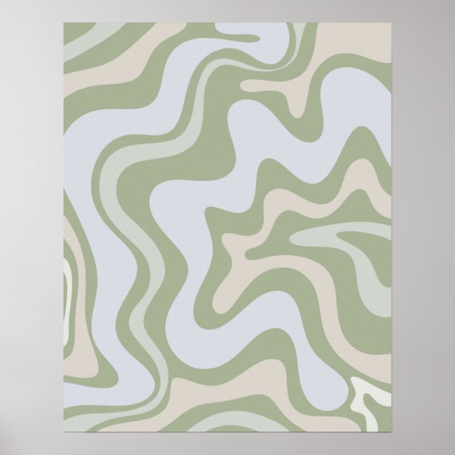 Abstraktes Muster mit flüssigem Swirl in Sage Gree Poster (Vorne)