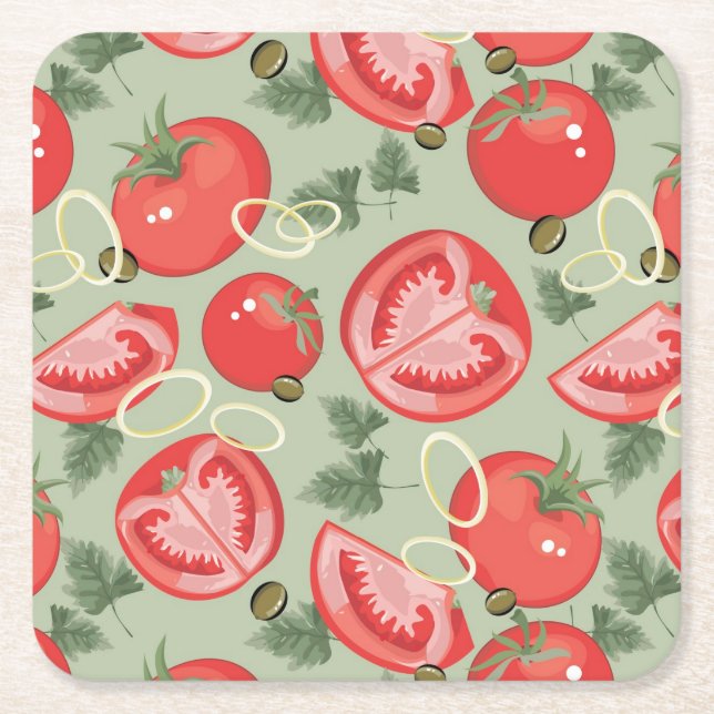 Abstraktes Muster mit Tomate Rechteckiger Pappuntersetzer (Vorderseite)