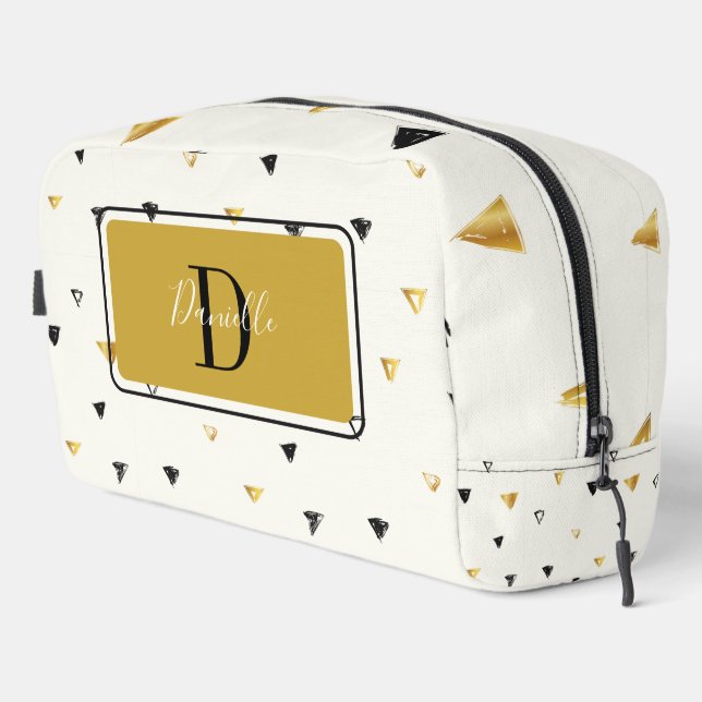 Abstraktes Muster Monogram Script Waschbeutel (Rechte Ecke)