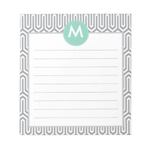 Abstraktes Muster Monogramm Initial in Mint Gray Notizblock