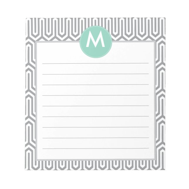 Abstraktes Muster Monogramm Initial in Mint Gray Notizblock (Vorderseite)