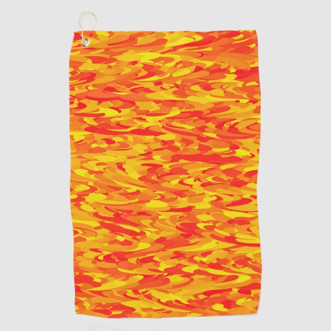 Abstraktes Muster Orange Red Gelb Golfhandtuch (Vorderseite)