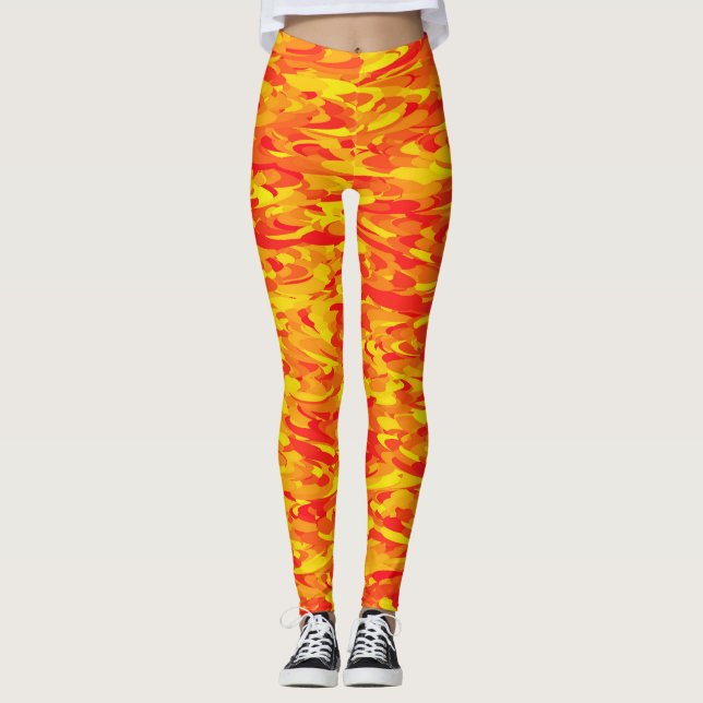 Abstraktes Muster Orange Red Gelb Leggings (Vorderseite)