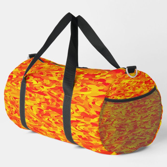 Abstraktes Muster Orangefarbene Gelbschwanztasche Duffle Bag (Rechte Ecke)