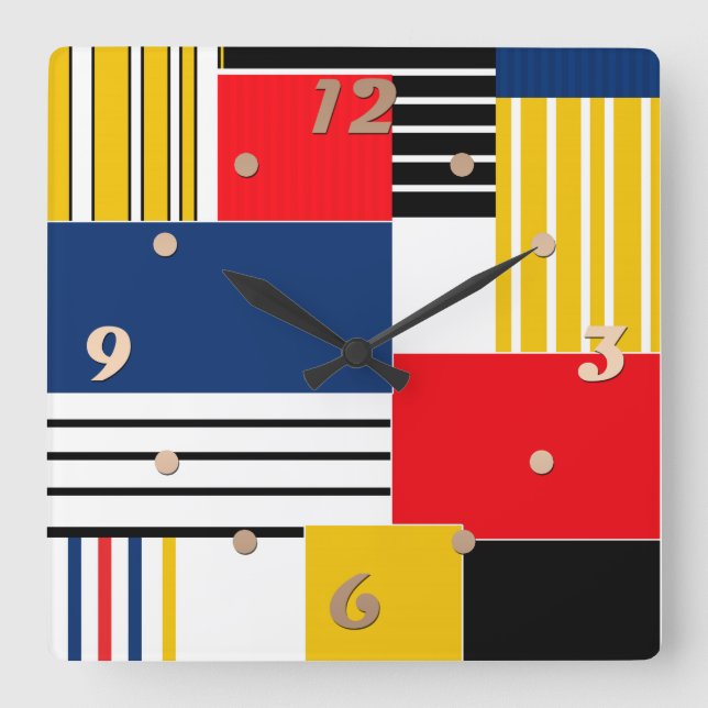 Abstraktes Muster. Patchwork. Quadratische Wanduhr (Vorderseite)