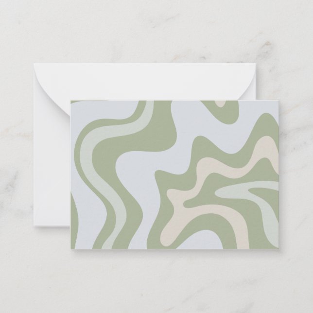 Abstraktes Muster Retro Liquid Swirl in Sage Green Mitteilungskarte (Vorderseite)
