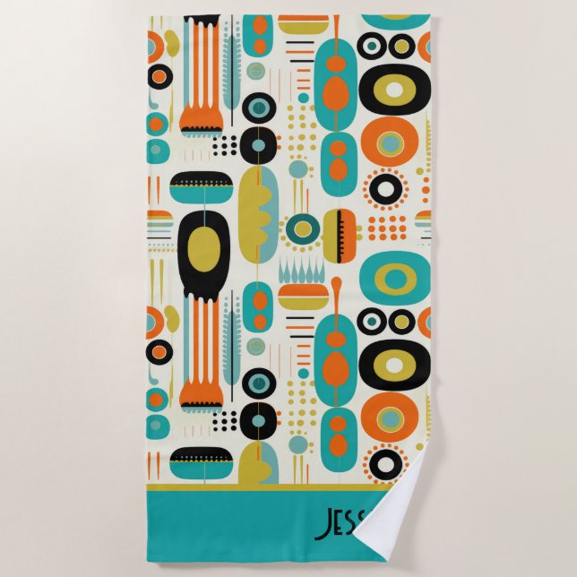 Abstraktes Muster RETRO Mid Century Modern Name Strandtuch (Vorderseite)