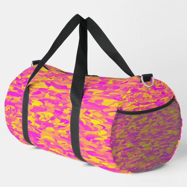 Abstraktes Muster Rosa Gelborange Duffle Bag (Rechte Ecke)
