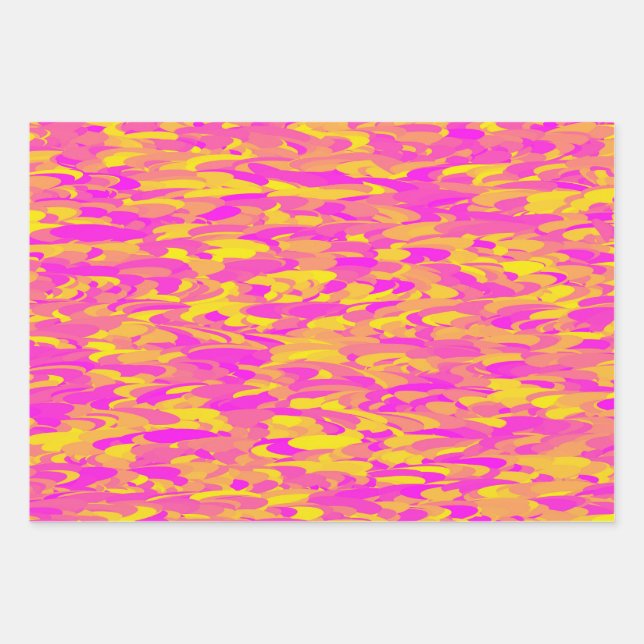 Abstraktes Muster Rosa Gelborange Geschenkpapier Set (Vorderseite)