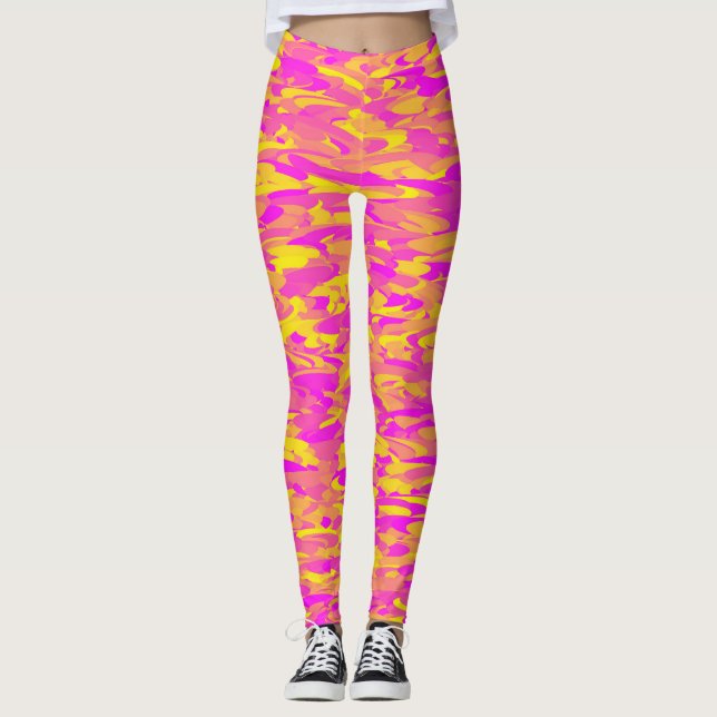 Abstraktes Muster Rosa Gelborange Leggings (Vorderseite)