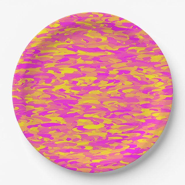 Abstraktes Muster Rosa Gelborange Pappteller (Vorderseite)