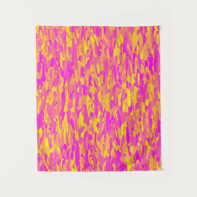 Abstraktes Muster Rosa Gelborange Wandteppich (Vorderseite)