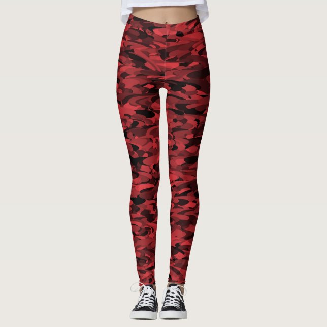 Abstraktes Muster Rot Schwarz Leggings (Vorderseite)